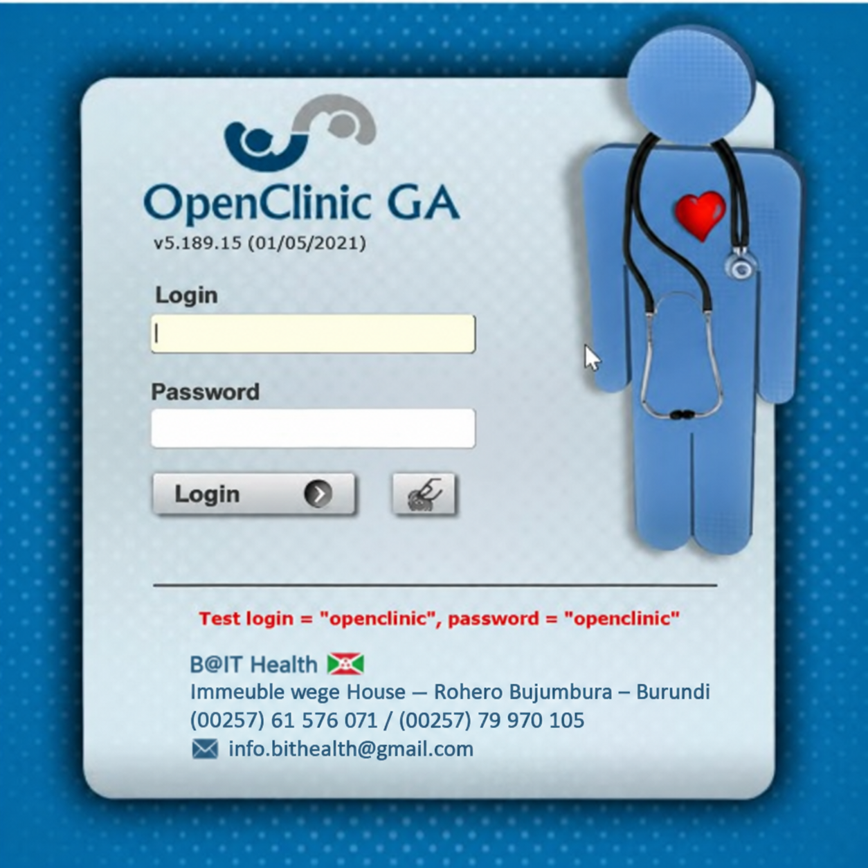OpenClinic GA - Écran de connexion